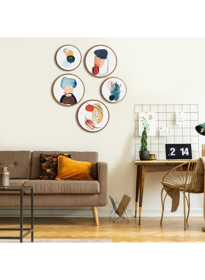5-Piece Bohemian Style Wall Decor Set, Wooden Living Room Bohemian Hanging Farmhouse Geometric Pattern, 10-inch and 8-inch Aesthetic Wooden Minimalist Apartment Bedroom (Geometric Pattern) - Image 4